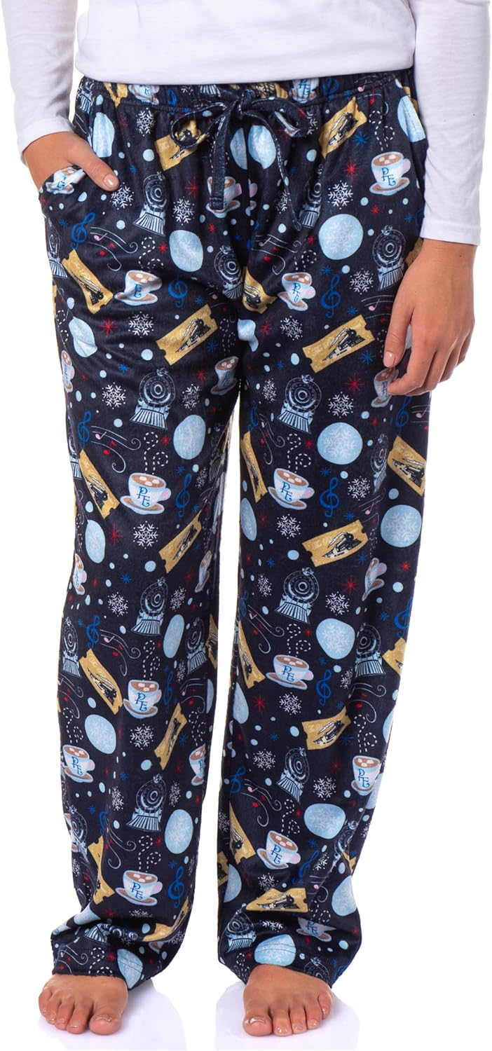 The Polar Express Women's Christmas Train Hot Cocoa Tossed Print Sleep Pajama Pants For Adults