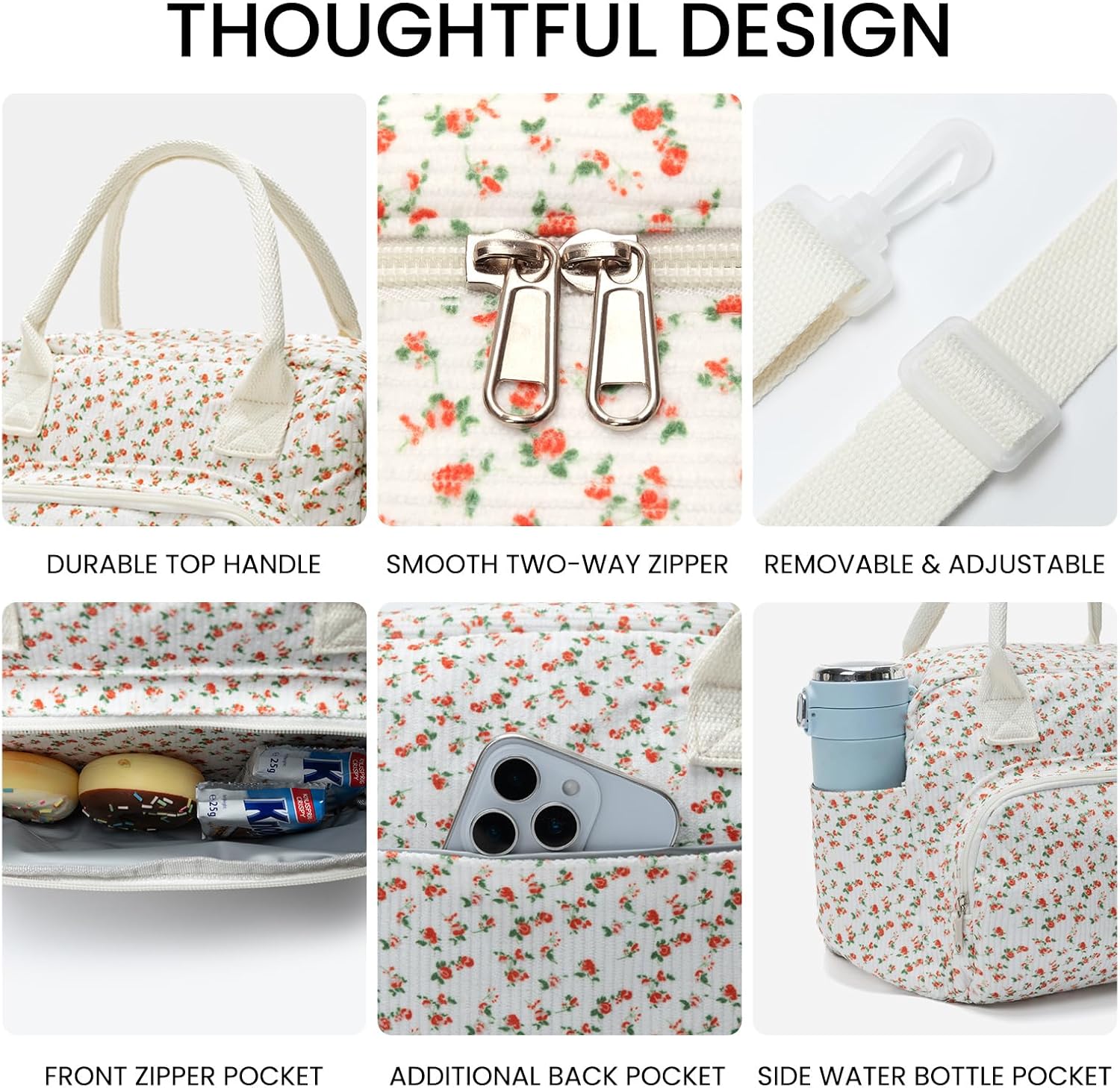 MAMONA Lunch Bag for Women Men Large Capacity Reusable Lunch Box Corduroy Insulated Cooler Tote Bags for Office Picnic - Image 5