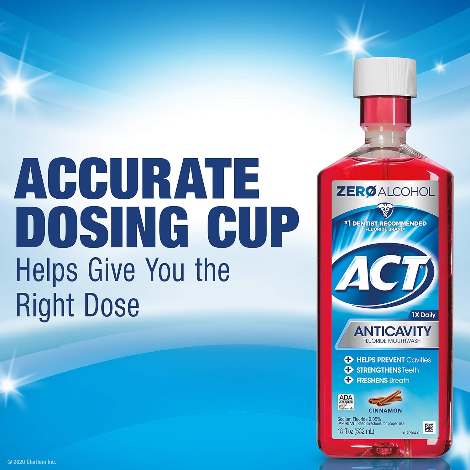 ACT Anticavity Zero Alcohol Fluoride Mouthwash 18 fl. oz., With Accurate Dosing Cup, Cinnamon : Beauty & Personal Care
