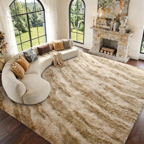 9x12 Extra Large Fluffy Area Rugs Non-Slip for Living Room Tie-Dyed Khaki | Shaggy, High Pile, Ultra Soft, Fuzzy, Plush, Furry, Bedroom, Dorm Room, Nursery, Kids, Playroom, Indoor, Carpet, Home Decor - H-24sm03-khaki - 9' x 12' (Rectangular)
