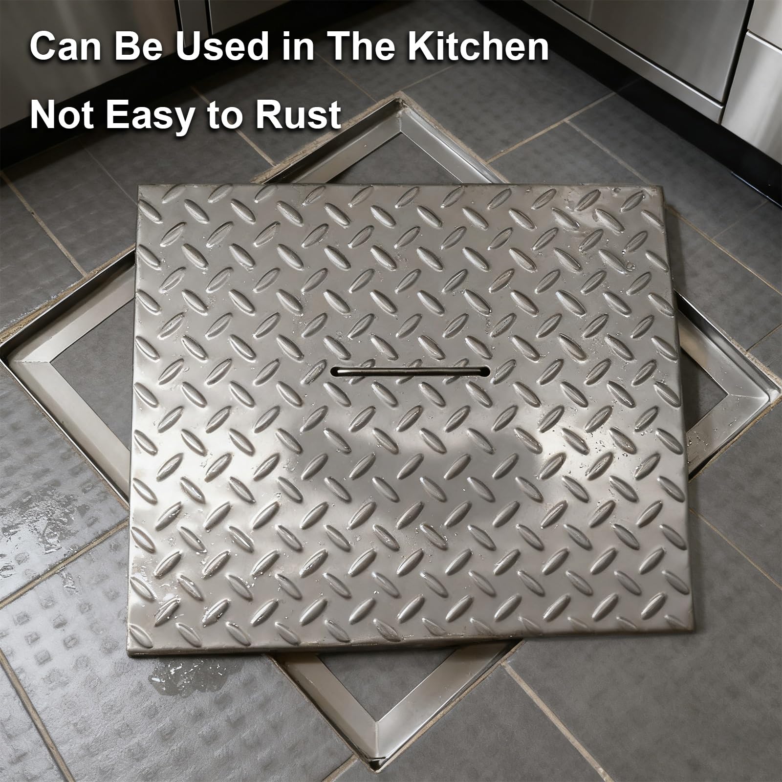 Tapa de Alcantarilla de Acero Inoxidable con Asa, Tapa Arqueta de Sumidero Empotrada y Marco para Patio, Jardín y Acera(45 * 45 * 2.5cm/18 * 18 * 1in)