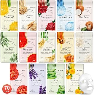 KONEUK 70 Pack Sheet Face Masks Skincare, Hydrating Face Masks Suitable for All Skin Types, Bulk Facial Mask Gifts Set for Women Skin Care, Home Skincare Spa for Sensitive Skin