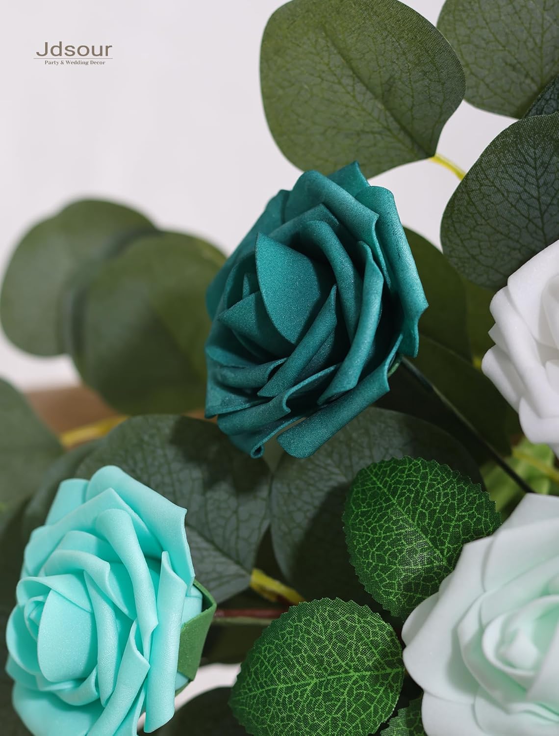 25pcs Artificial Flower,Real Looking Foam Roses w/Stem for DIY Wedding Bouquets Centerpieces Bridal Shower Party Decor-Shades of Teal Green - Image 4