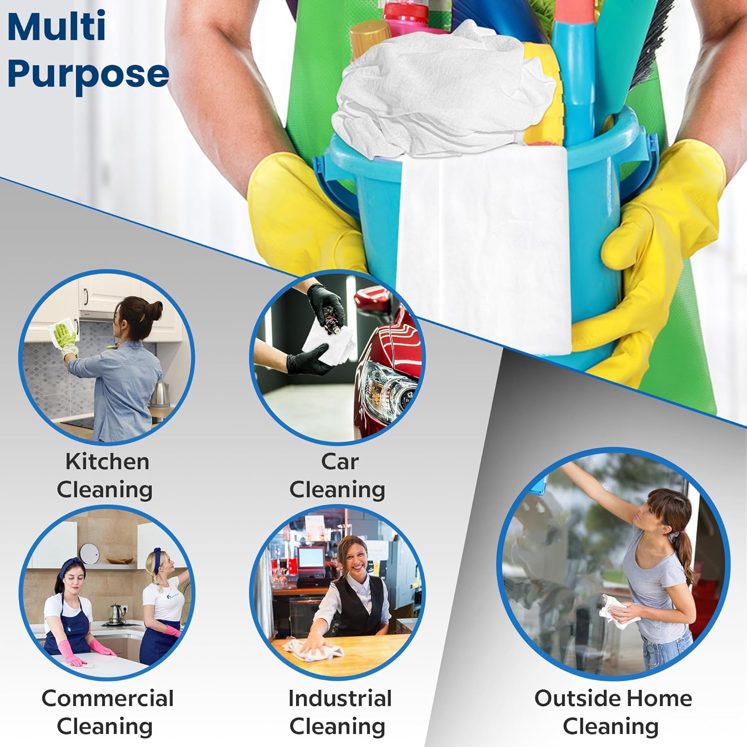 Nabob Wipers New Lint Free Cloth (225 Pack) - 100% Cotton Cleaning Rags Exact Cut - Premium White Rags for Cleaning House - White Rags for Dusting, Staining, Polishing, Painting 18"x18"