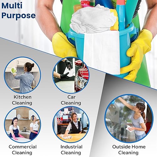 Miniatura 3 de Nabob Wipers Trapos de punto de camiseta blanca de primera calidad, piezas de corte exacto, 100% algodón, trapos de tela, excelente para limpieza