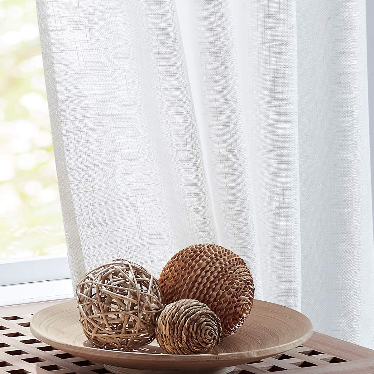 FMFUNCTEX Sheer Curtains for Living Room White 108-inches Extra Long Rich Linen Textured Semi-Sheers for Bedroom Windows 52”w 2 Panels Grommet Top