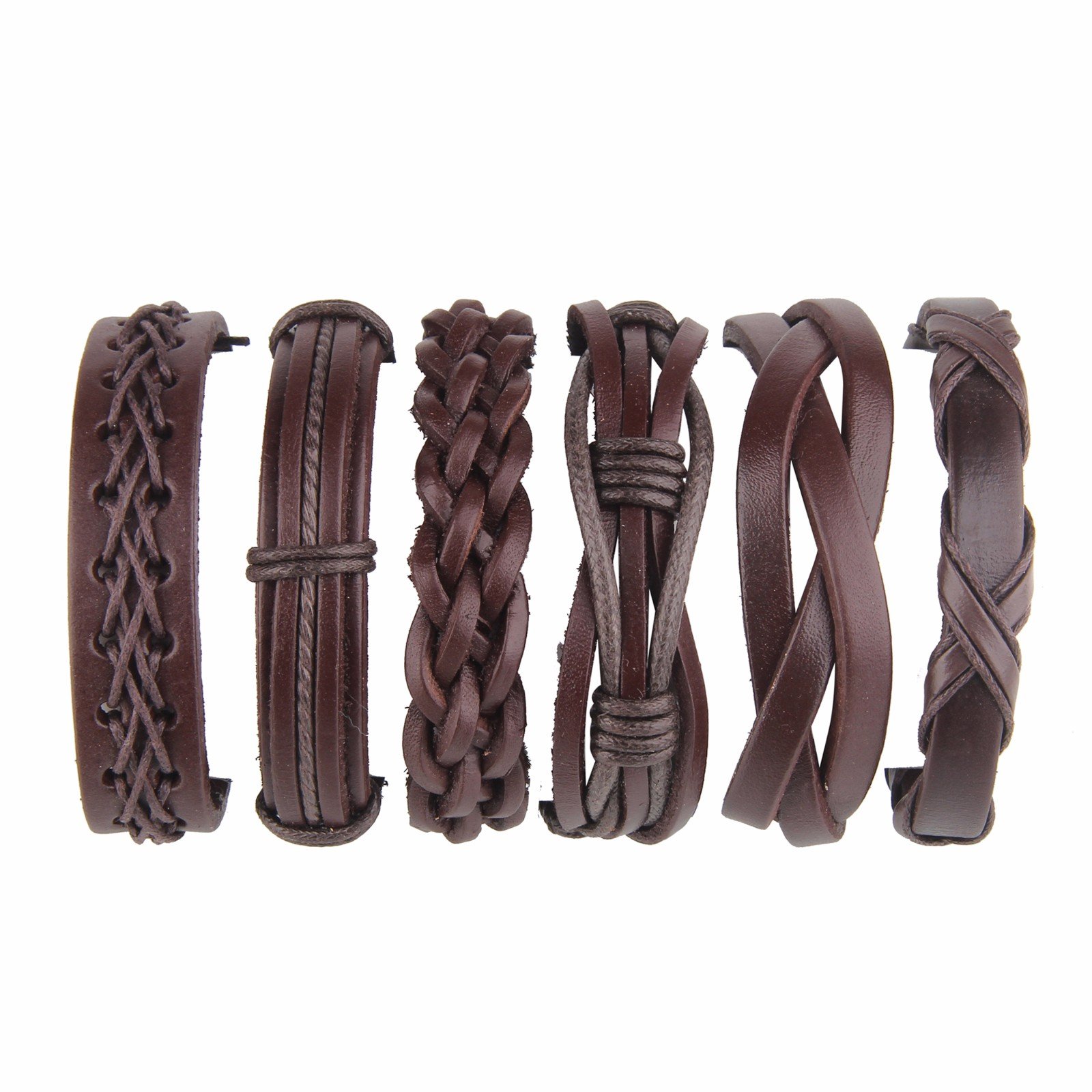 Beauty7 5-6 Pcs Pulseras Retro Étnico de Cuero Trenzadas Pulseras del Correa del Trenzado Brazalete Ajustable para Hombres Mujeres Leather Wristbands