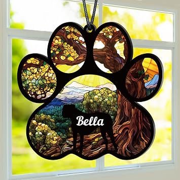 Custom Dog Memorial Suncatcherwith Name Date Text - Pet Sympathy Gifts - Dog Memorial Gifts for Loss of Dog - Personalized Pet Memorial Gifts for Dogs Dog paw