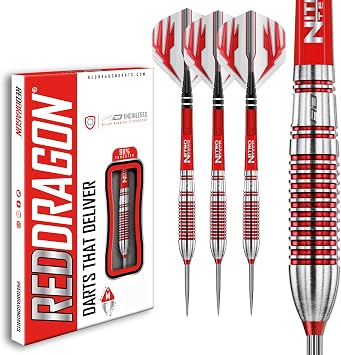 RED DRAGON Darts - AMP Series - 90% Professional Tungsten Darts Set - Nitro Flite Integrated Flight/Shaft, Dart Flights & Stems | 18g, 20g, 21g, 23g, 24g & 26g | Dart Set Tapered, 24G