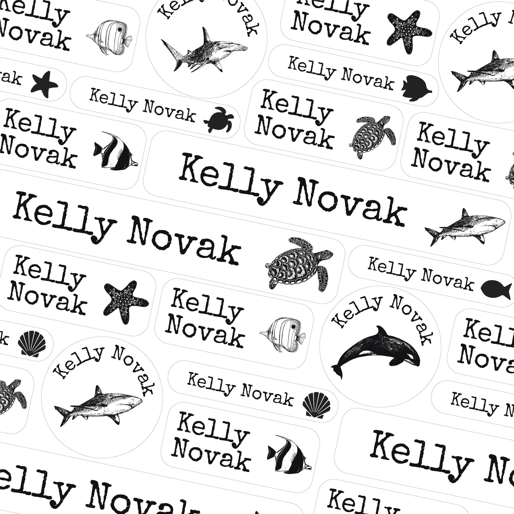 123 School Name Labels for Children No Iron Name Tags for Clothes Name Stickers for Water Bottles, Uniform, Secondary School, College, Care Homes, Washable and Dishwasher Safe (Sea Creatures)