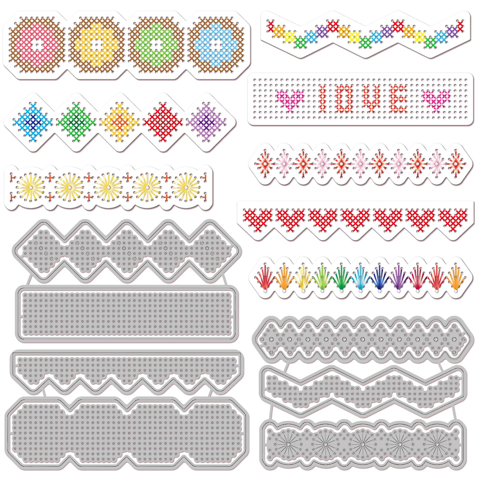GLOBLELAND Borders Stitch Cutting Dies for DIY Scrapbooking Metal Sewing Lace Die Cuts Embossing Stencils Template for Paper Card Making Decoration Album Craft Decor