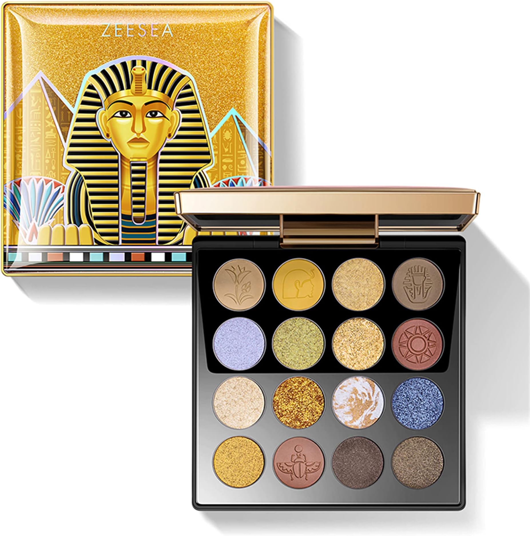 zeeseaThe British Museum Egypt Collection Eyeshadow Shimmer Matte Glitter 16 Colors Eyeshadow Palette (#010 QUEEN OF EGYPT)