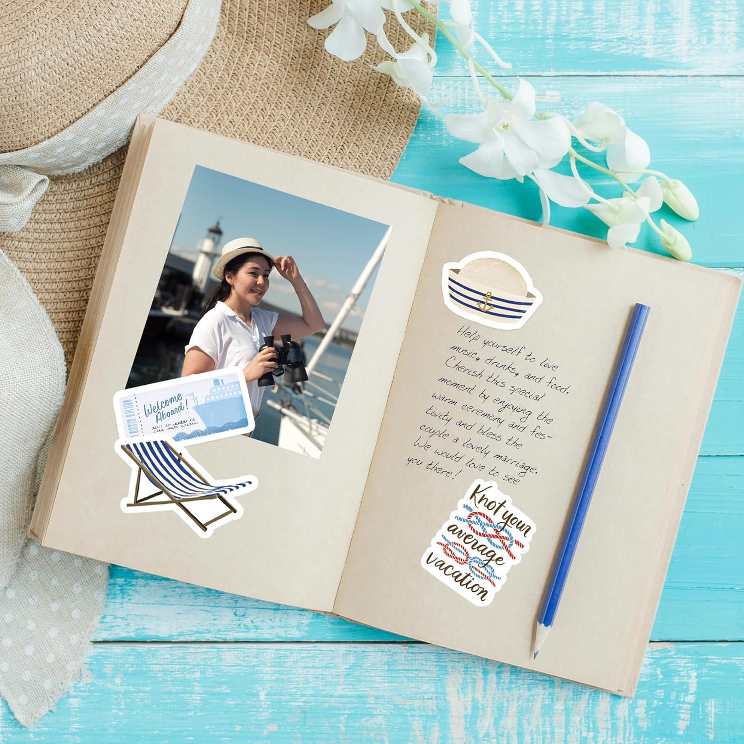 Navy Peony Relaxing Cruise Travel Stickers (30pcs) - Watercolor, Waterproof Cruise Ship Decals for Journals, Scrapbooks, Water Bottle, Suitcase - Image 4