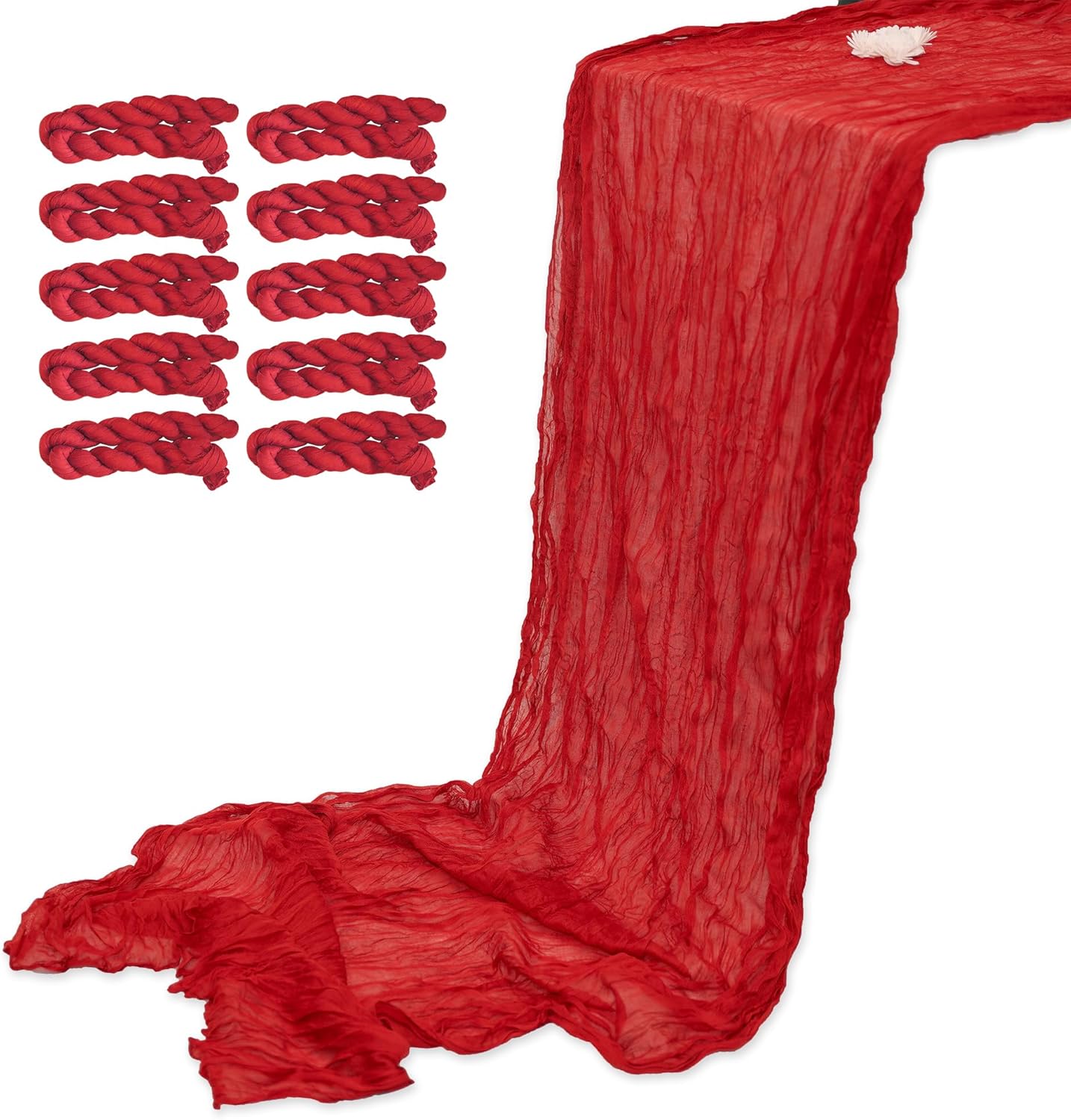 Cheesecloth Table Runner Summer Boho Rustic Farmhouse Gauze 120 inch 10FT Cheese Cloth Runner for Wedding Party Baby Shower Birthday Home Decor Holiday Decorations (Bean Green, 10 Pcs-10 FT)