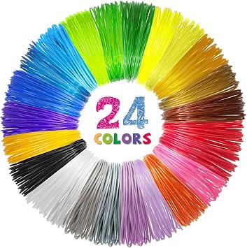 SONGTIY 24 Colors 3D Pen PLA Filament Refill, 1.75mm Premium Filament for 3D Printer/3D Pen, Each Color 10 Feet, Total 250 Feet, Includes 2 Finger Caps, Christmas Gift