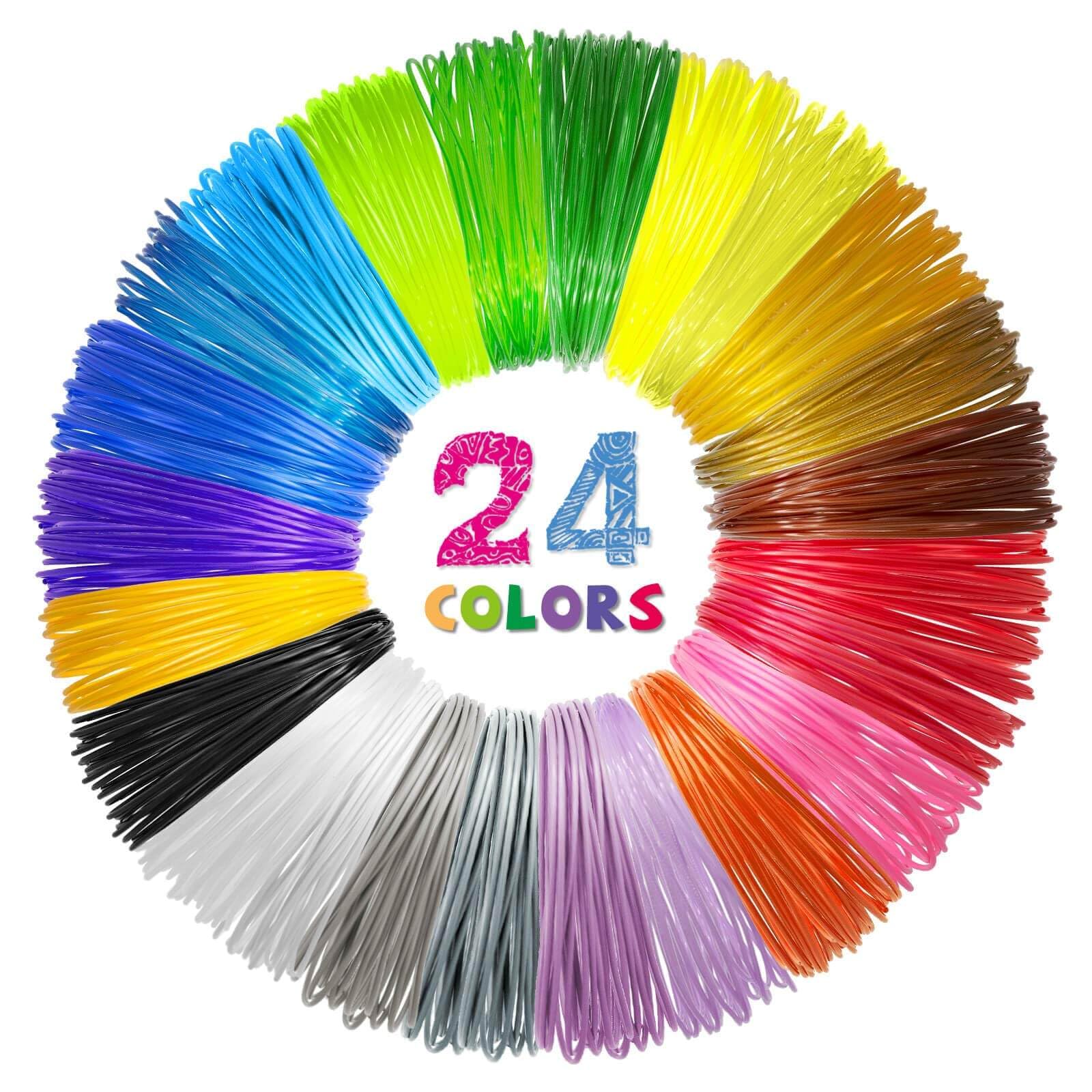 SONGTIY 24 Colors 3D Pen PLA Filament Refills, 1.75mm Premium Filament for 3D Printer/3D Pen, Each Color 10 Feet, Total 240 feet, with 2 Finger Caps, Christmas Gifts