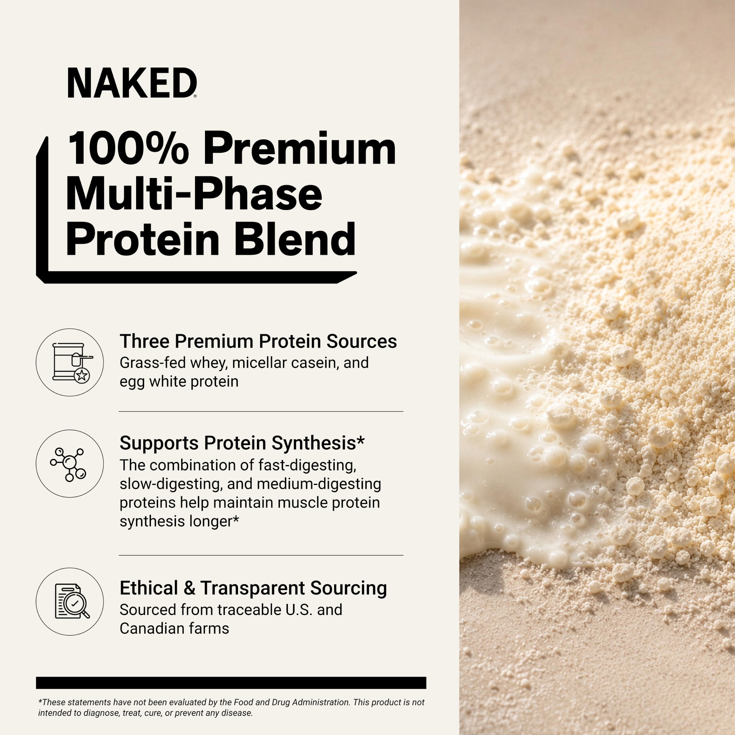 NAKED Protein Powder Blend - Whey, Casein and Egg Protein, Only 4 Ingredients, Non-GMO, No Soy, Gluten Free, No Artificial Sweeteners, Flavors Or Colors, Keto and Paleo Friendly - 3 LB — Amazon image 2