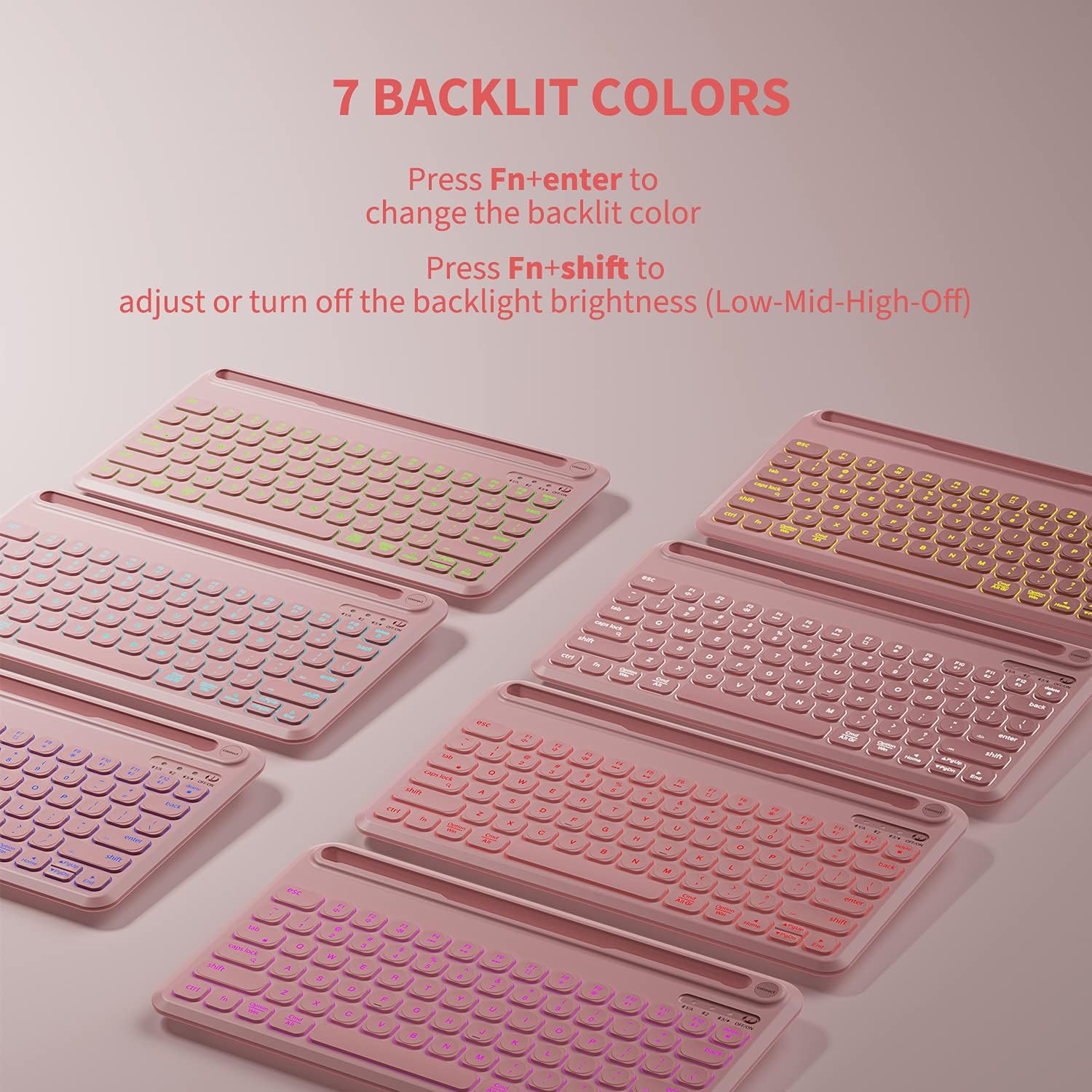 Backlit Bluetooth Keyboard and Mouse, Multi Device Compact Wireless Keyboard with RGB Mouse Combo for Mac OS, iOS, iPad Pro/Air, New iPad 10.2, Android Tablet, Windows - Pink