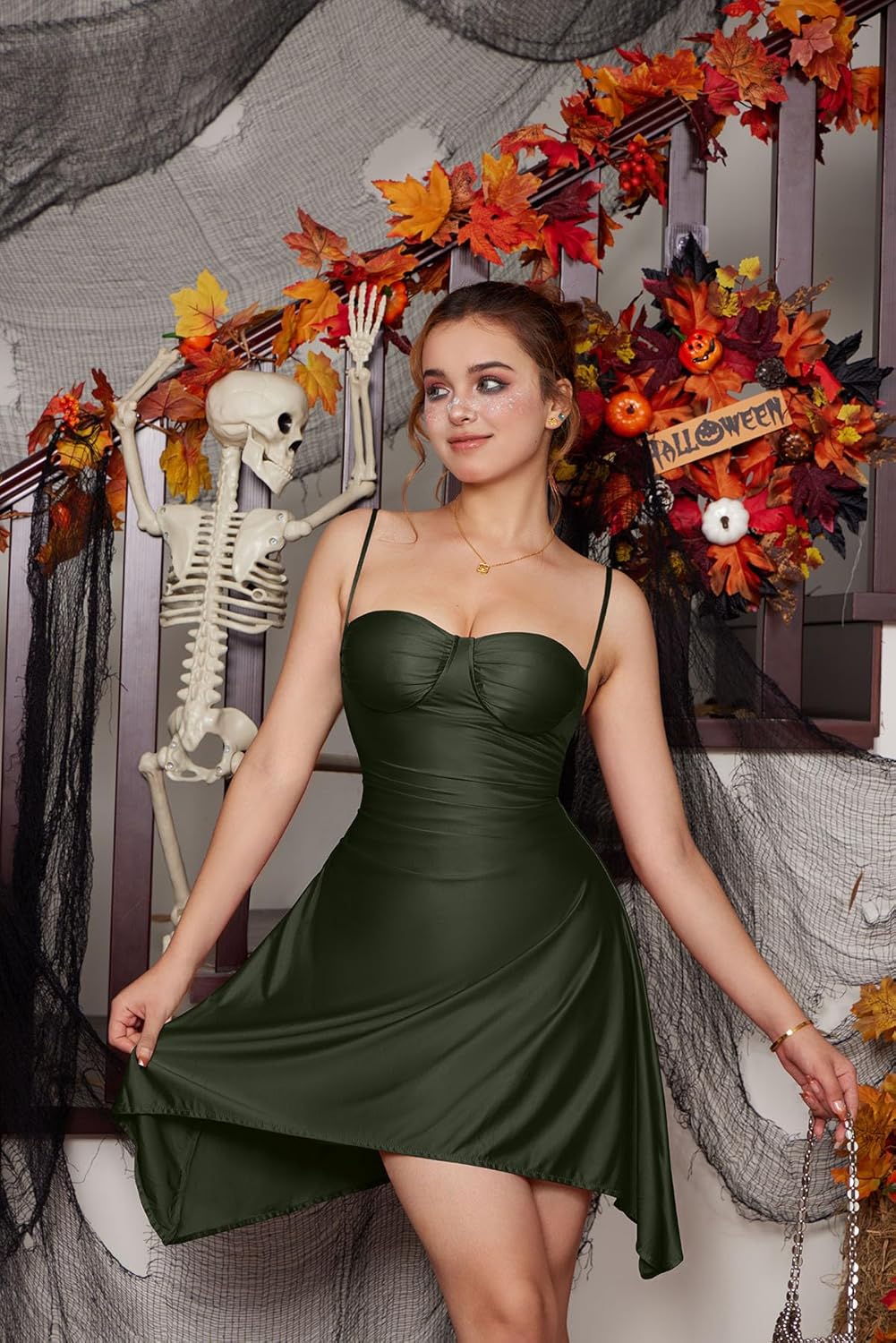 Memoriesea Women's Sleeveless Spaghetti Strap Ruched Sexy Mini Club Party Dress - Image 3