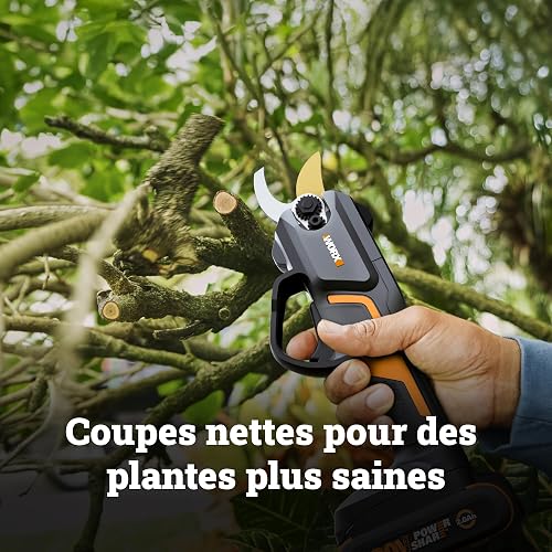 WORX Sécateur sans Fil 20V WG330E.9, Brushless, Coupe 25 mm, 1500 coupes en une charge, double protection, compact et léger, Lames haute résistance SK5, livré sans batterie ni chargeur - 4