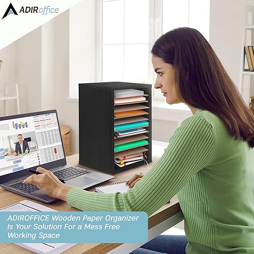 Miniatura 3 de AdirOffice Buzón de correo para aula, organizador de correo de madera con 11 compartimentos, almacenamiento de papel de construcción, clasificador
