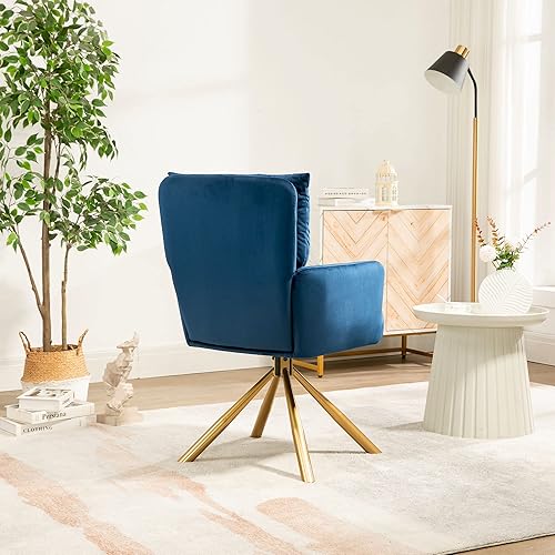 Miniatura 8 de NORDICANA Silla giratoria de terciopelo de 180 para sala de estar, sillón de comedor moderno con patas doradas, silla ergonómica tapizada para