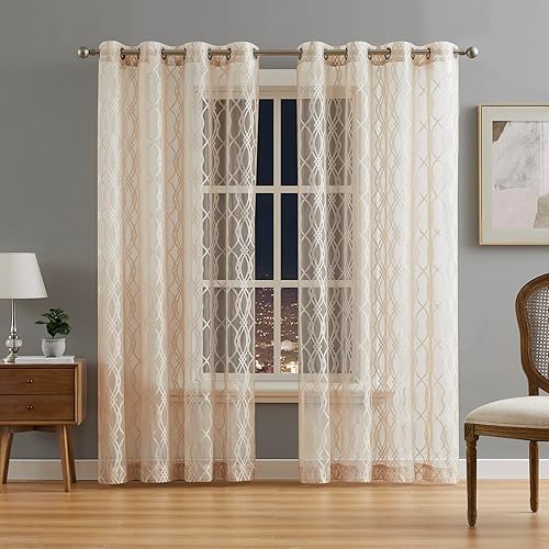 Miniatura 3 de Warm Home Designs Cortinas modernas para sala de estar o dormitorio. Cortinas doradas de lino transparente de 63 pulgadas de largo con diseño