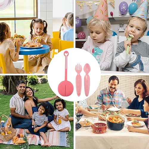 Miniatura 7 de Juego de cubiertos de 3 piezas, juego de utensilios para niños con caja, juego de cubiertos reutilizables, tenedor y cuchara de plástico portátil