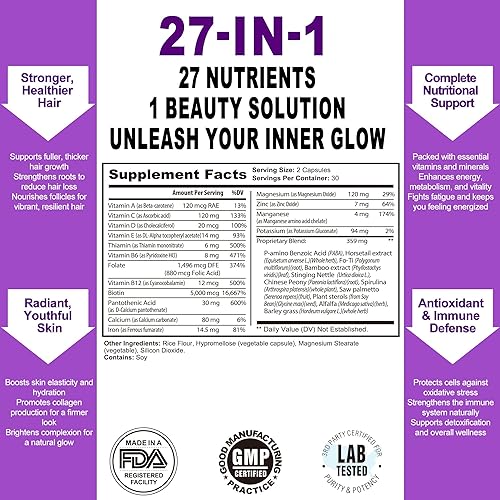 Miniatura 2 de Cabello, piel y uñas  Formulado por expertos para mujeres con biotina, colágeno y antioxidantes  Apoya el crecimiento del cabello, piel brillante y