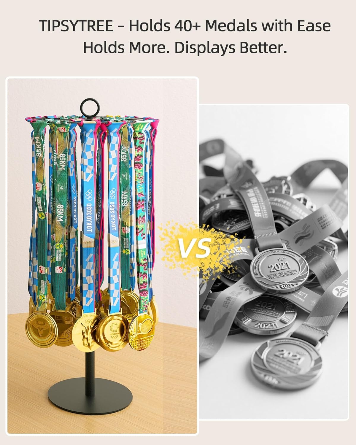 Rotatable Medal Hanger Display – Adjustable Medal Honor Display – Desktop Metal Medal Holder for Running, Sports, Taekwondo, Awards – Ribbon-Safe Hook, 40+ Medals