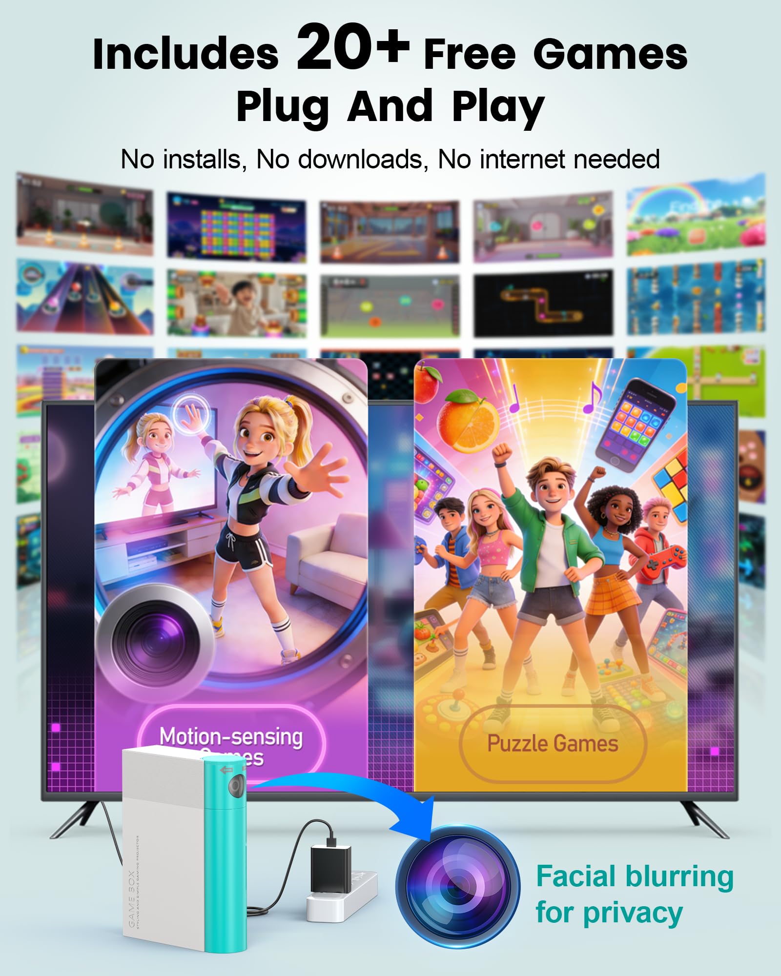 AR Motion Console di gioco per bambini: sistema di videogiochi TV Plug and Play, per giochi fisici al chiuso, interattivo, per famiglie, serate, feste, tempo di gioco, ottimo regalo per ragazzi e