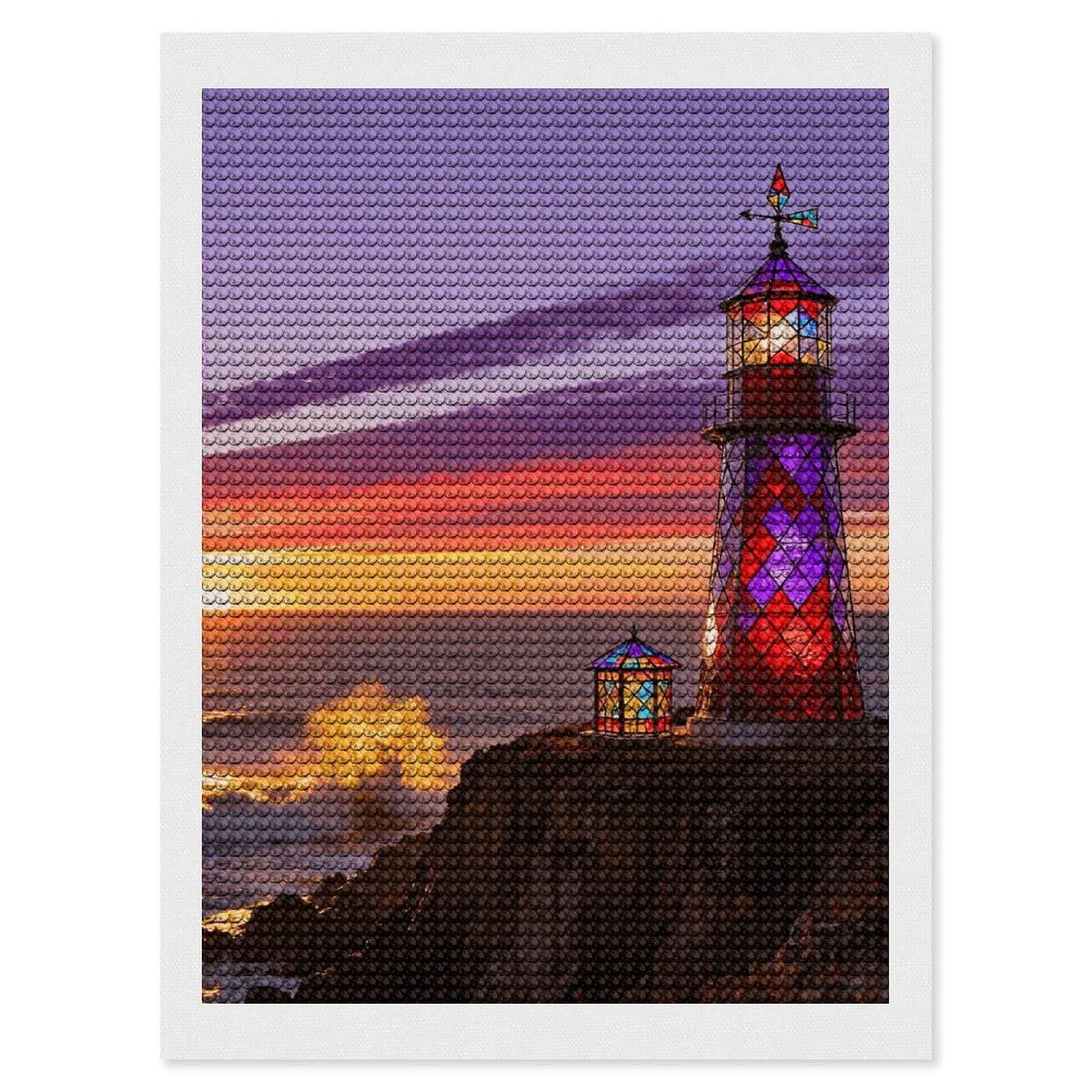 DWVTSLH Stained Glass Lighthouse Diamond Painting Kits for Adults, Personalized Diamond Photo Art Full Drill, DIY 5D Diamond Art Painting Kits for Beginners, Home Wall Decor 12"x16"