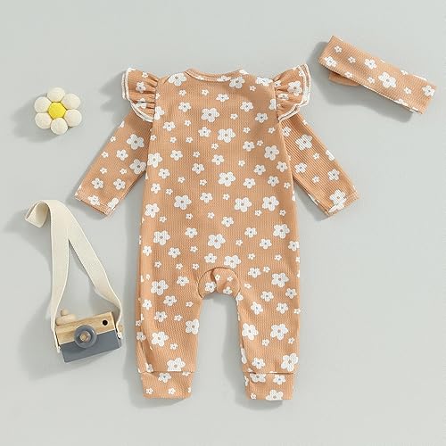 Miniatura 3 de Madjtlqy Mameluco de manga larga con volantes y diadema para recién nacido, para otoño e invierno, para bebé recién nacida