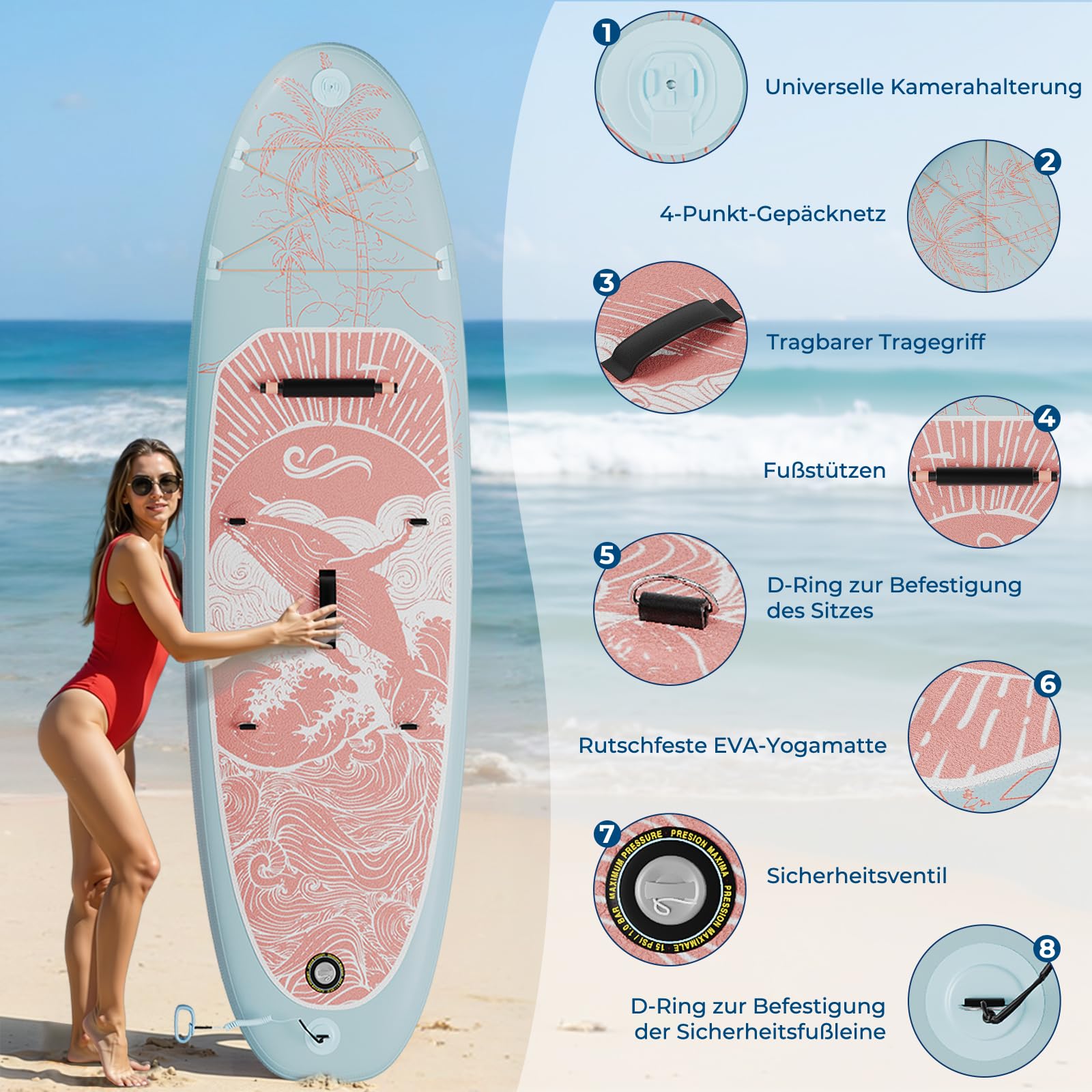 Devoko Stand Up Paddling Board Aufblasbar, mit Universal Kamerahalterung und Sitz. SUP Board Set mit 2-in-1-Sup Paddel. Standup Paddle Boards 320 × 80cm, Geeignet zum Anfänger, Sitzen, Stehen, Liegen