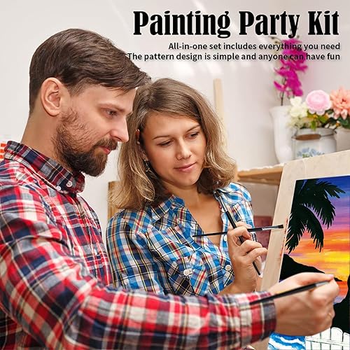 Vista 14 de VOCHIC Kit de pintura para sorbos y pinturas, lienzo predibujado para parejas, kit de pintura para fiestas, juego de pintura con lienzo de contorno