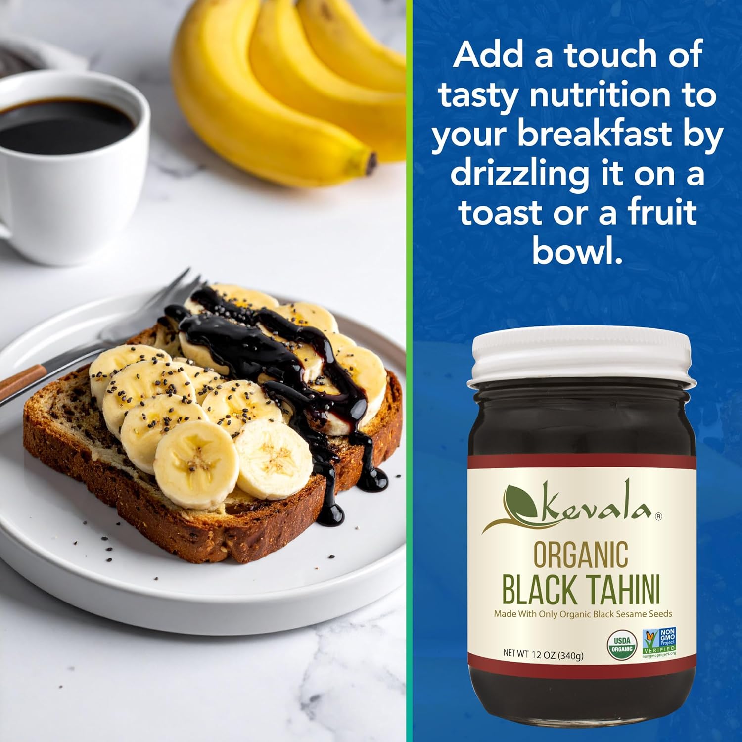 Kevala Organic Black Tahini - Gluten Free Black Sesame Paste (12 Oz (Pack of 3))