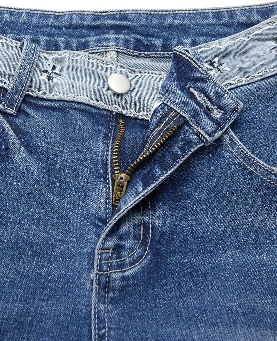 Straight Leg Jeans for Women Trandy Low Rise Embroidered Stretch Wash Baggy Boyfriend Denim Jeans - Image 6