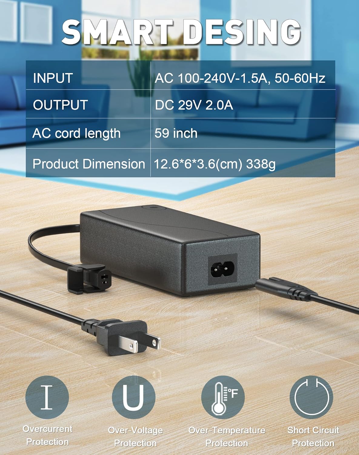 Power Recliner Power Supply, AC/DC Switching Power Supply Transformer 2-pin 29V/24V 2A Adapter with AC Power Cord for Electric Power Recliner Lift Chair