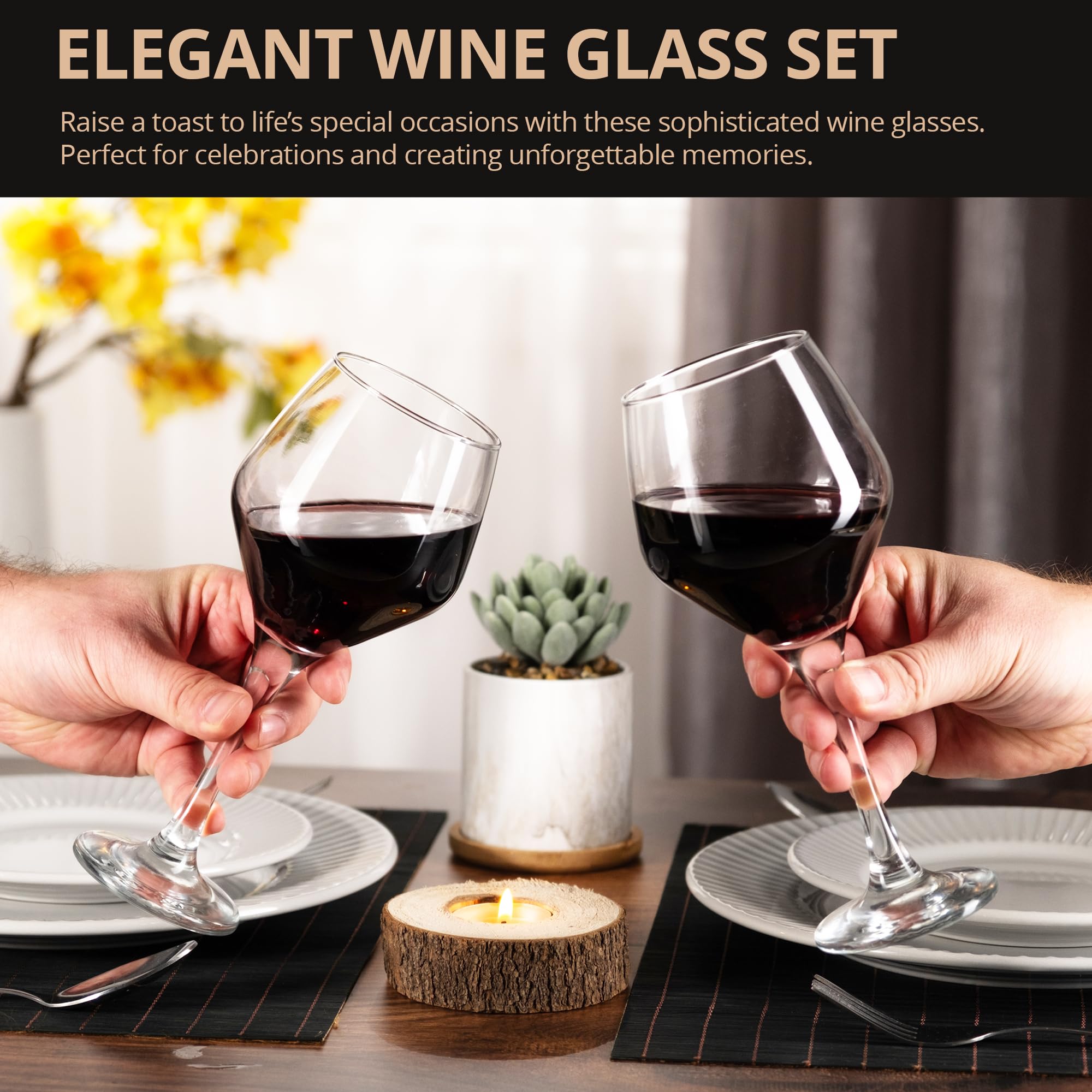 Homiu Copas grandes de vino tinto | Juego de 6 | 440 ml | Colección Napoli | Copa de vino transparente | Juego de cóctel de regalo de boda | Restaurantes en el hogar | Cocina | Apto para lavavajillas