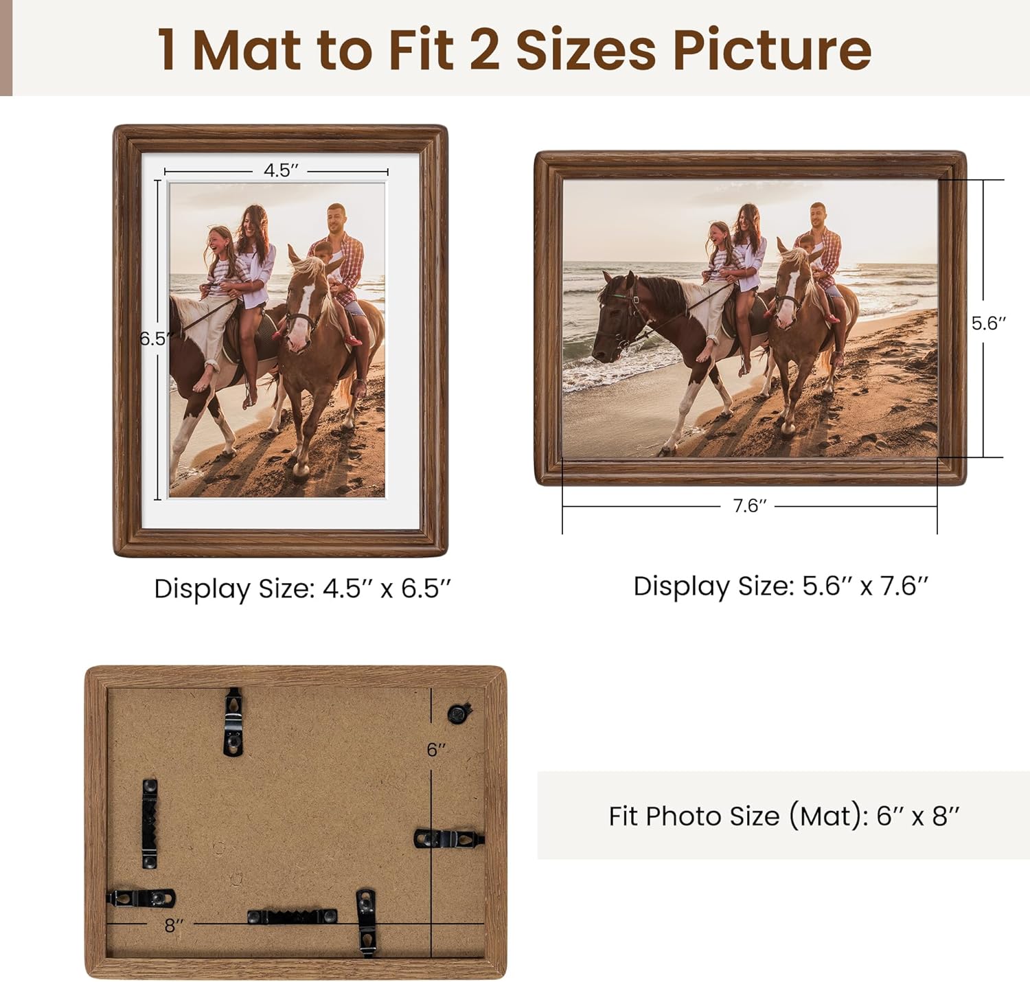 Axeman 6x8 Natural Solid Oak Wood Picture Frame with 5x7 Mat, Premium Rustic Wooden Photo Frames with Plexiglass, Poster Photo Frame Suitable for Gallery Wall Mount or Tabletop, Walnut, 3 Packs