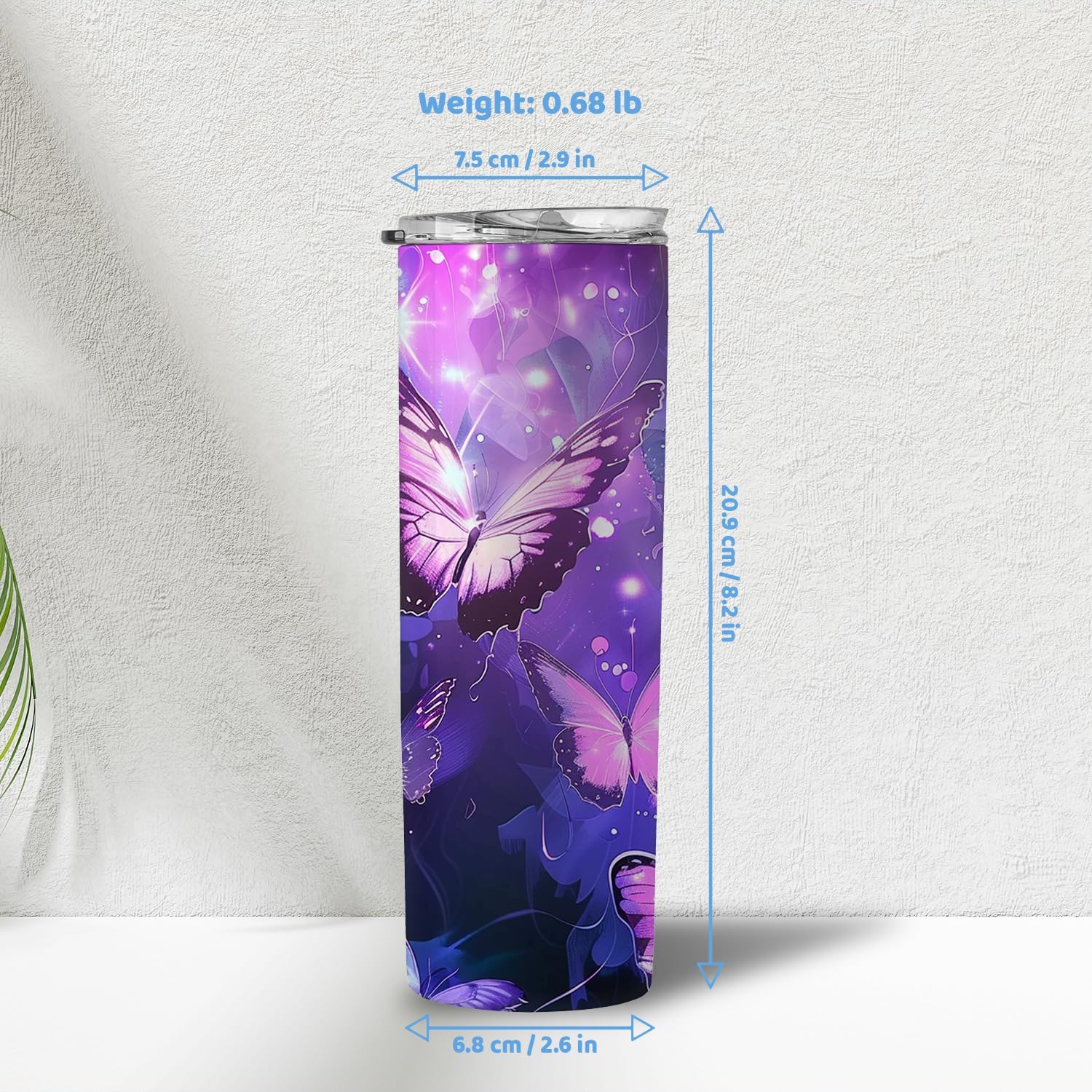 Hyturtle Personalized Butterfly Skinny Tumbler - Custom Name 20oz Stainless Steel Tumbler - Night Purple Gift for Women - Animal Lover Gift