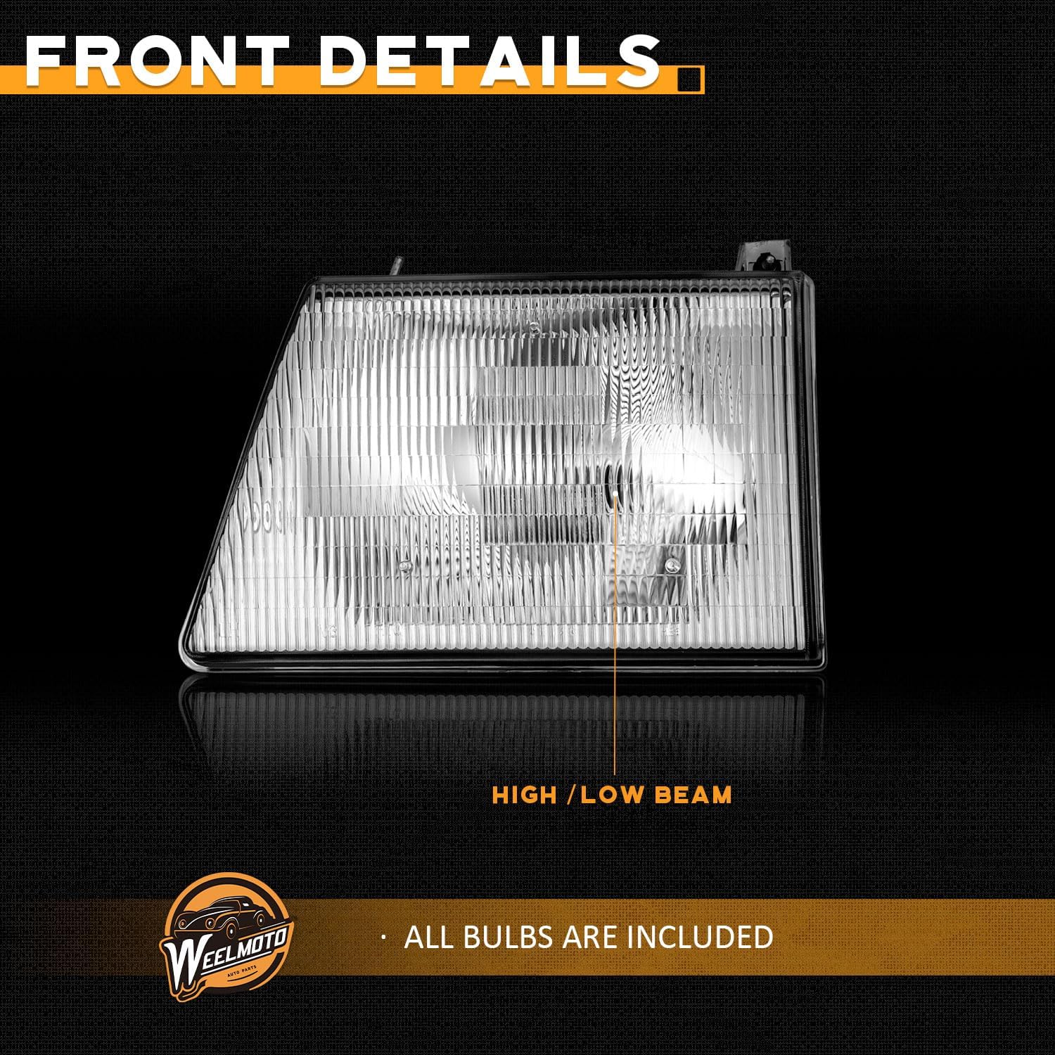 WEELMOTO for 1992-1996 Ford E-150 Econoline Headlights Assembly for 1992 1993 1994 1995 1996 E-150 / E-250 / E-350 Econoline Headlamp Replacement