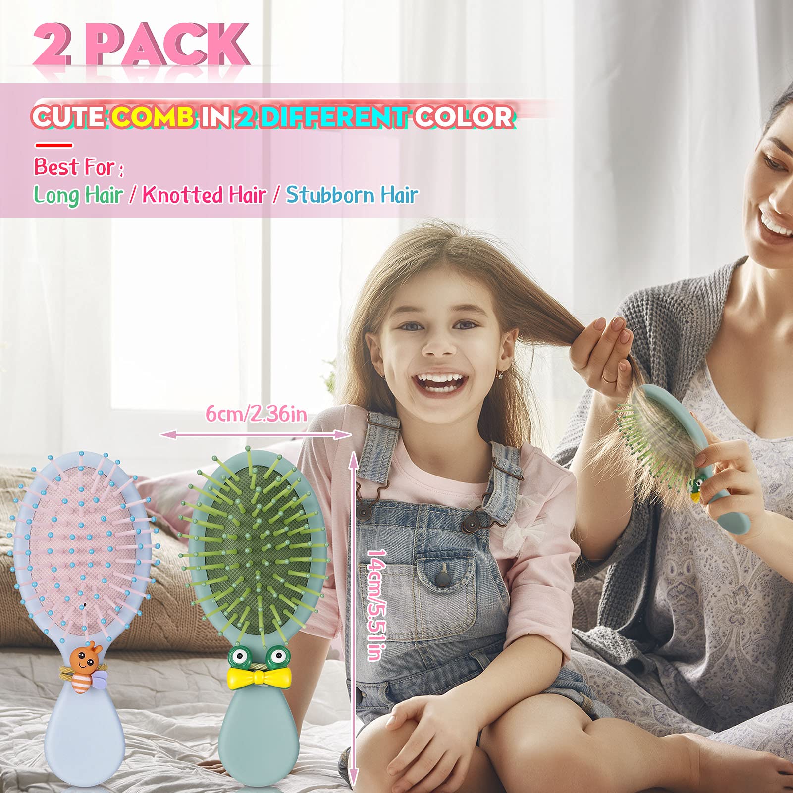 ADAKEL Spazzola per Capelli, Bpazzola Districante Ovale per Bambini Pettine Portatile da Massaggio con Gasbag con Corda per Capelli per tutti i tipi di capelli (Blu, Verde)