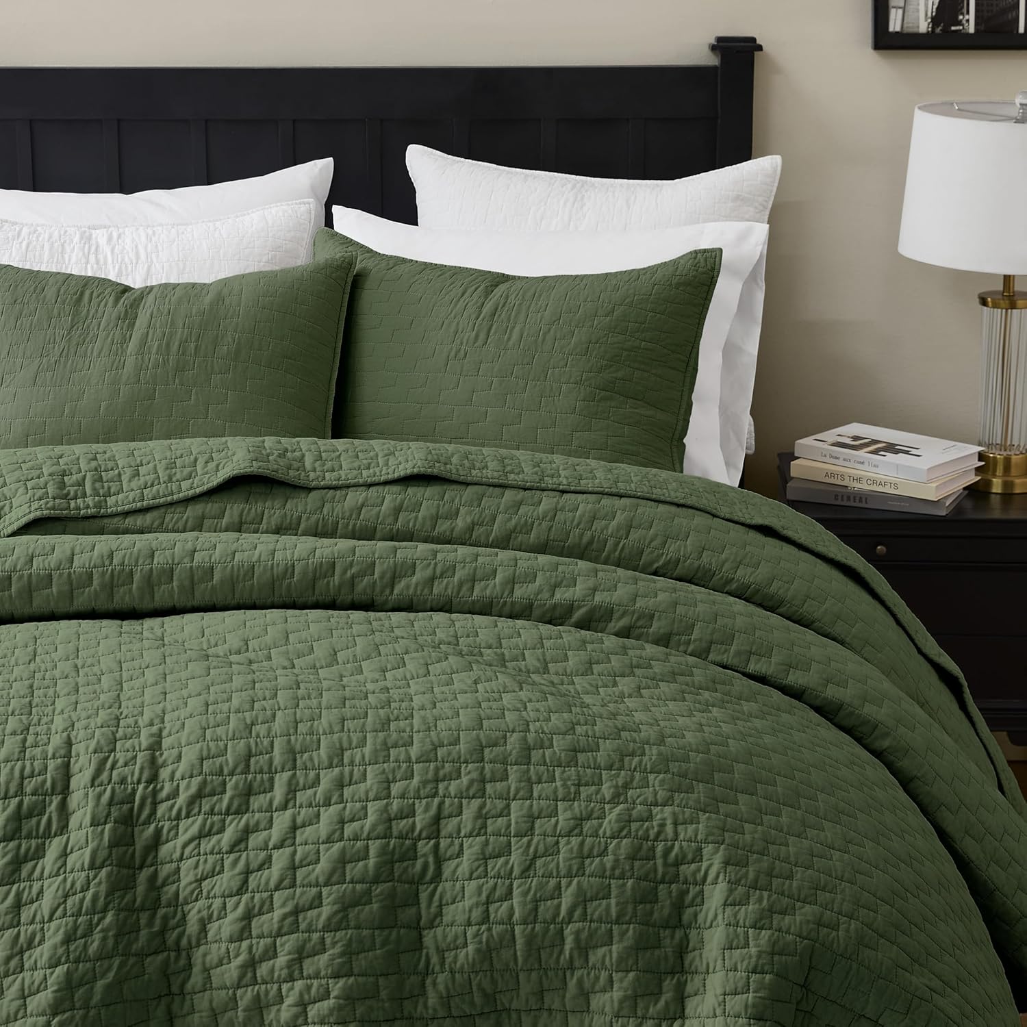 palassio Olive Green 100% Cotton Quilt Twin Size Bedding Sets with 1 Pillow Sham, Textured Lightweight Soft Bedspread Shabby Chic Coverlet, Quilted Comforter Bed Cover for All Season, 2 Pieces - Image 3