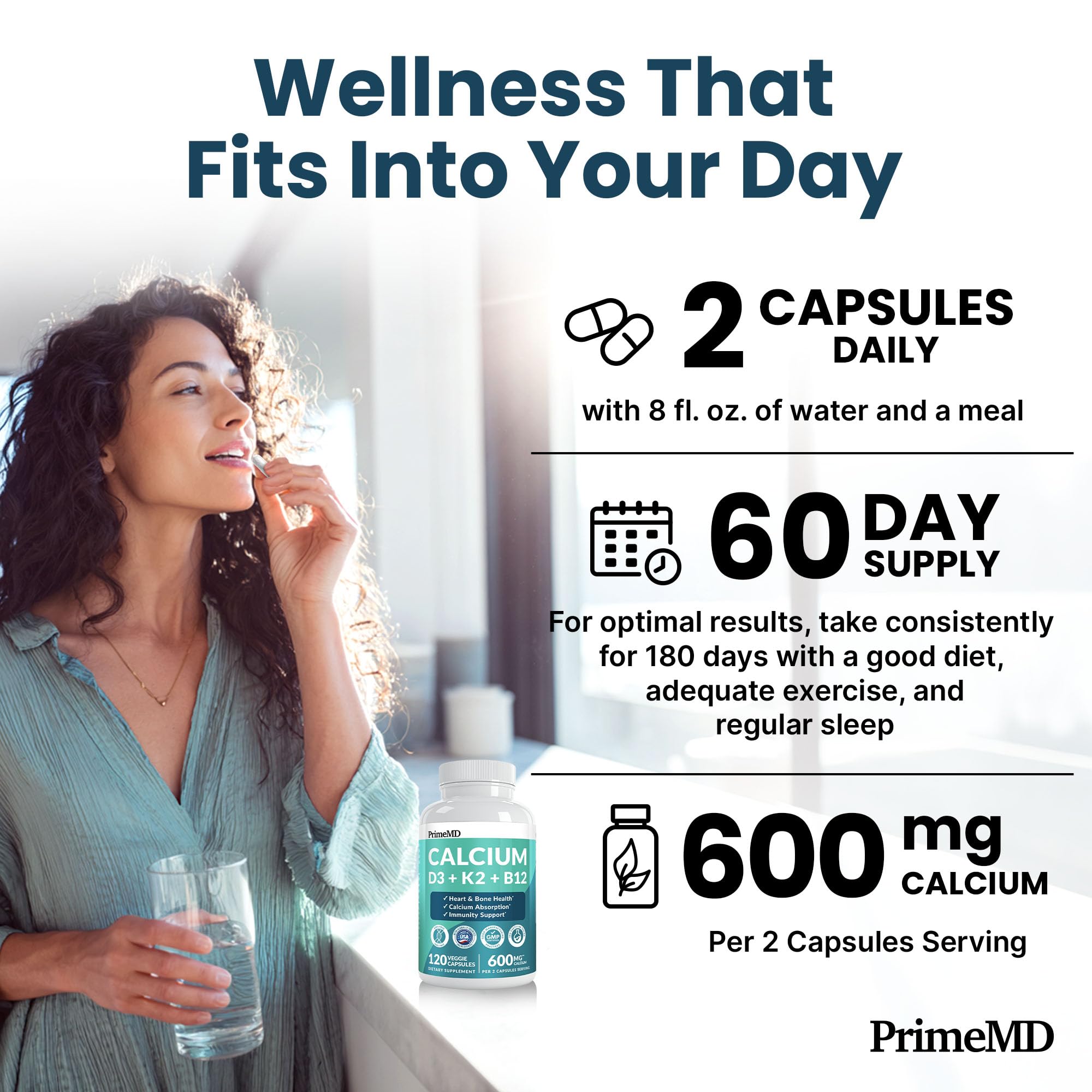 PrimeMD 4-in-1 Calcium 600mg, Vitamin D3 K2 5000IU, Vegan Non-GMO, 120ct — Amazon image 7