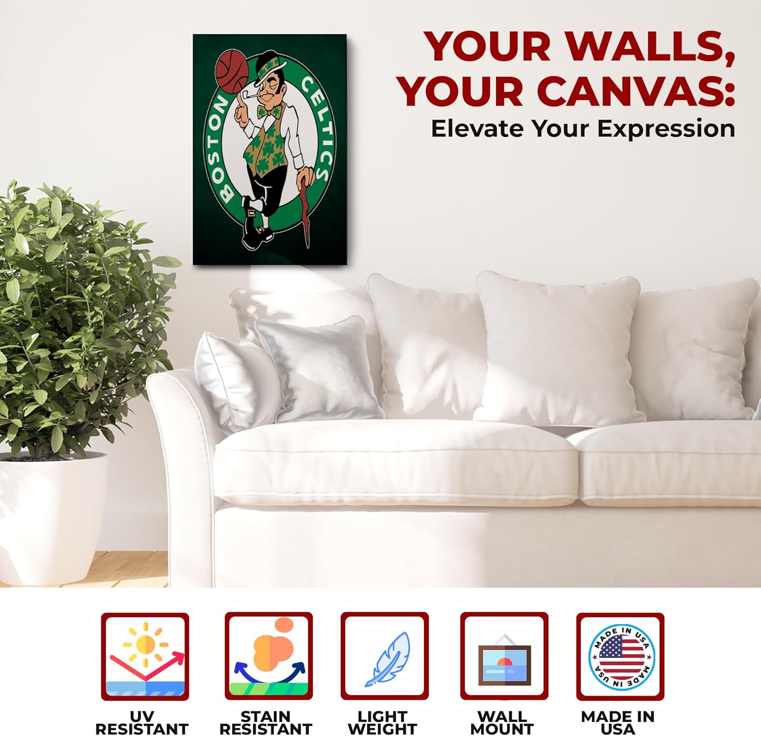 MAVIS PRINT Boston Celtiics 12x16 inches Basketball Wall Decor | HD Printed & Wooden framed wall art | Modern Wall Decor for Gift | Men Cave Decor | Made in USA
