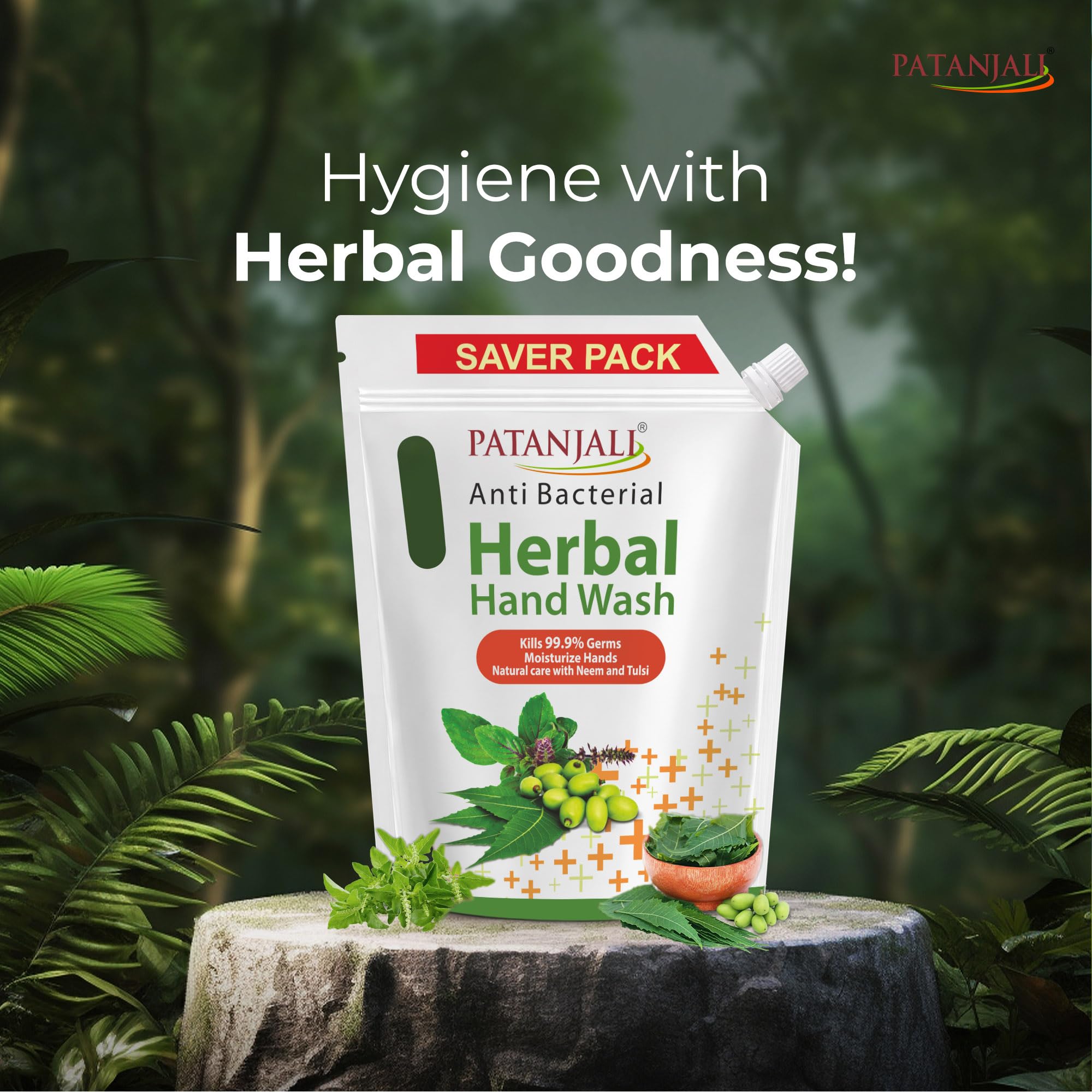 Patanjali Herbal Hand Wash (Anti-Bacterial) 1.5 L Refill, Enriched with Neem & Aloe Vera, Effectively Removes Germs & Dirt, Gentle on Skin, Moisturizing Formula, Safe for Frequent Use, Family Pack