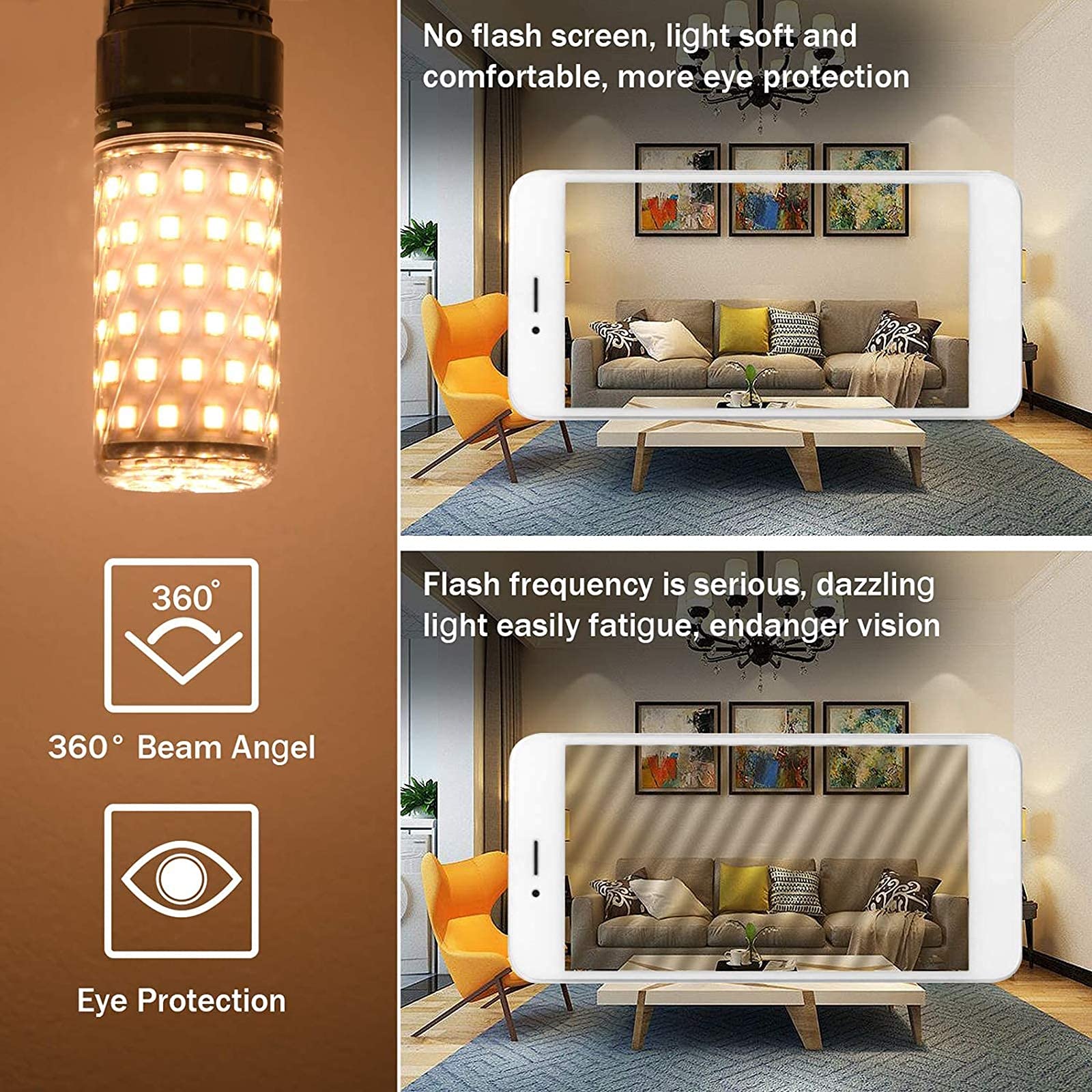 Bombillas LED E27,luz blanca cálida,12 W,1320 lúmenes,equivalente a bombilla incandescente de 120 W,CA 110 V/230 V,ángulo de haz de 360°,lámpara LED de maíz para candelabros,luces de pared,lámpara de