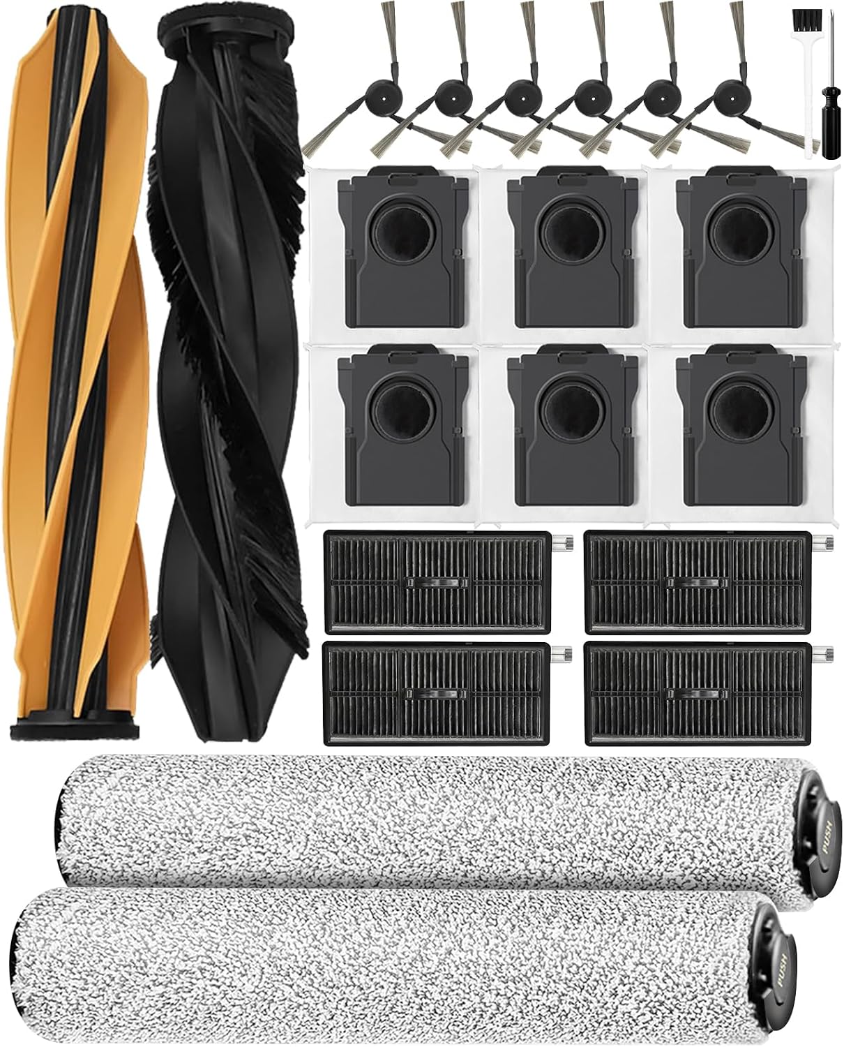 Pack of 22 Aqua10 Roller Accessories for Dream Aqua10 Roller/Aqua10 Ultra Roller Complete Robot Vacuum Cleaner 2 Main Brushes 2 Roller Wipes 4 HEPA Filters 6 Side Brushes 6 Dust Bags 1 Cleaning Brush