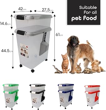 DIVCHI 3-Piece Airtight Pet Food Storage Container With Plastic Measuring Scoop Treats For Pet Dog Cat Animal Dry Food Dispenser With Casters Wheels (GREY)
